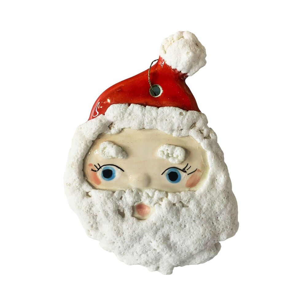 Vintage Santa Claus Ornament HAND PAINTED Rare 4 Inches Ceramic